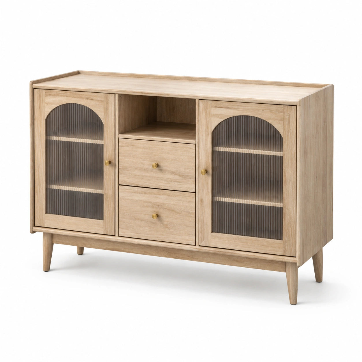 Sideboard aus Eichenholz und geriffeltem Glas 150cm