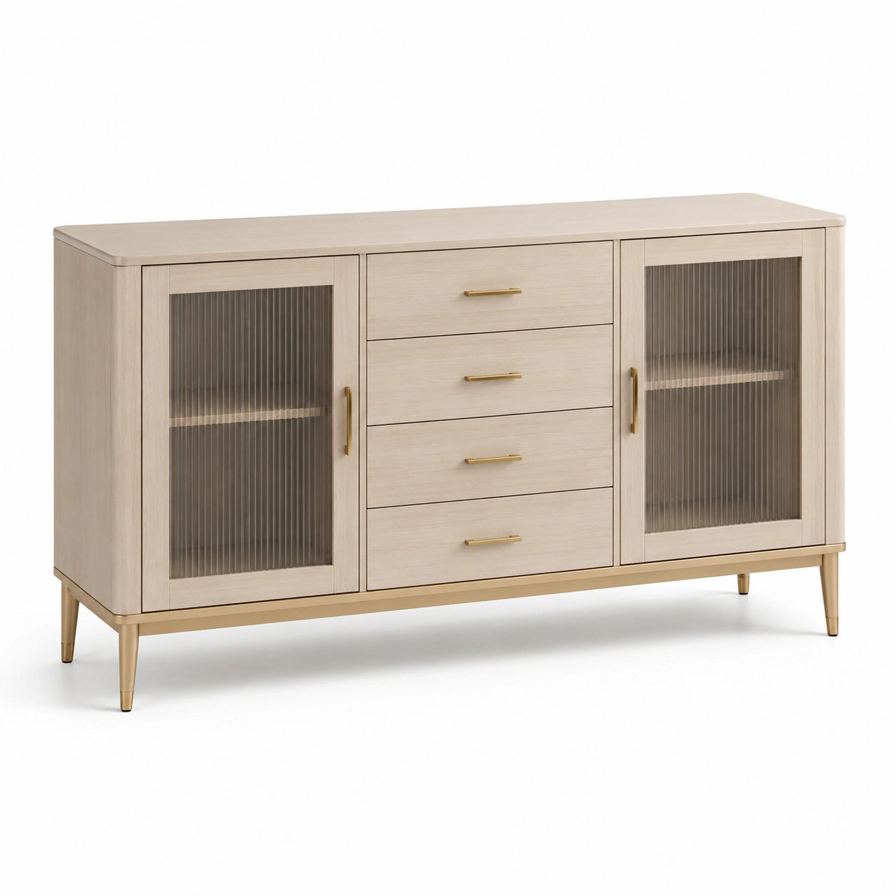 Massivholzsideboard mit geriffeltem Glas 160x40x80cm