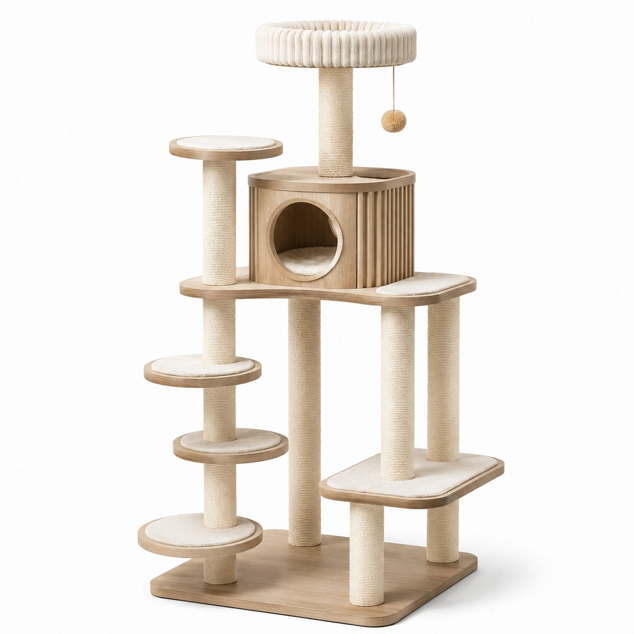 Katzenkratzbaum mit Sisal und Holz, 140 cm, Beige