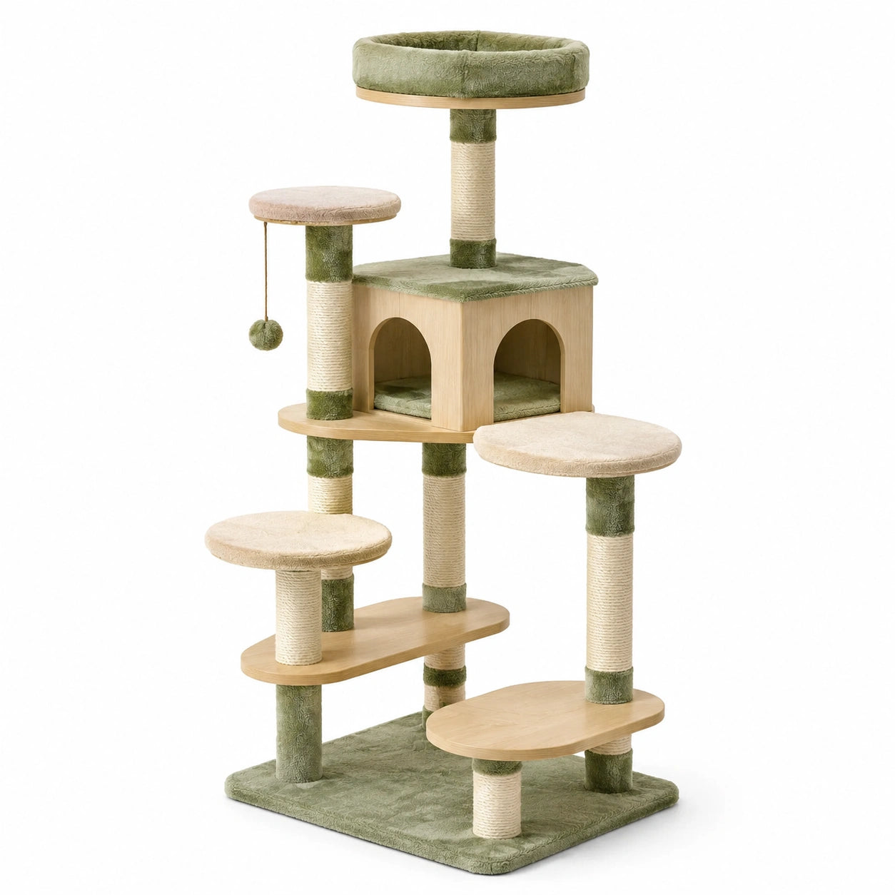 Katzenkratzbaum aus MDF mit Plüsch und Sisal, Grün/Beige, 120 cm