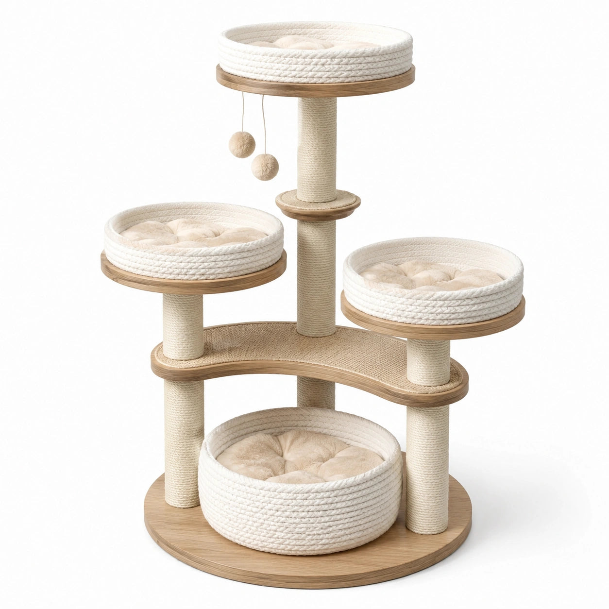 Katzenbaum aus Holz mit Sisal und Baumwollseil