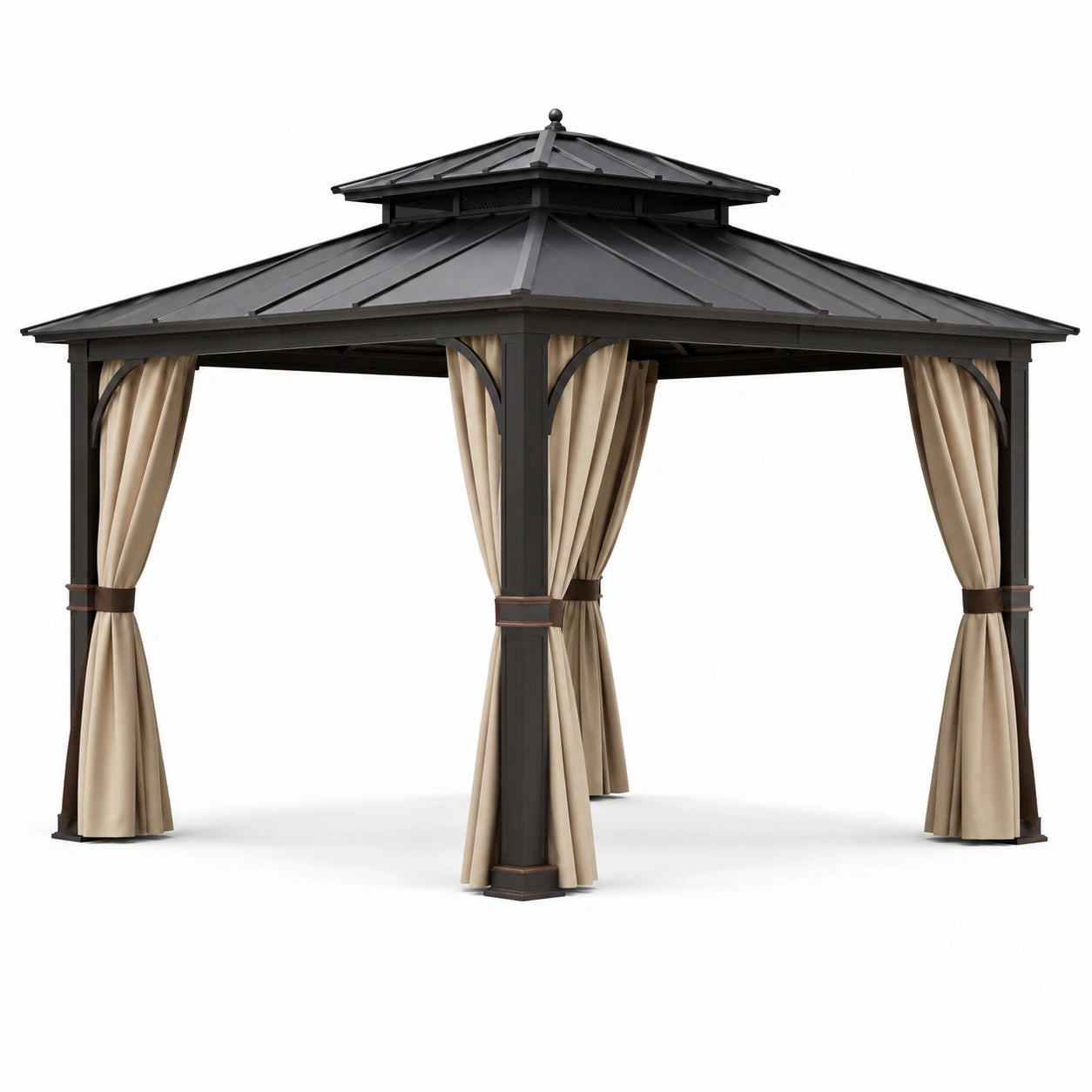 Pavillon aus Aluminium mit Polyester-Vorhängen 300x400 cm Schwarz Beige