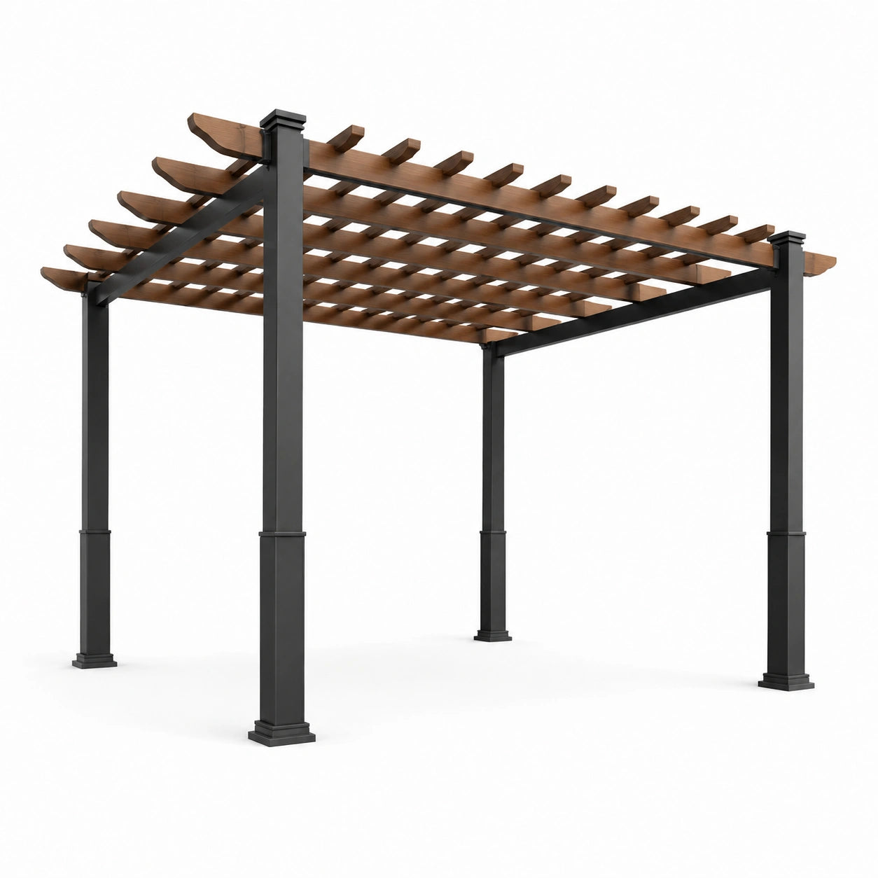 Rechteckige Pergola aus Aluminium und Hartholz, 300 cm x 300 cm x 240 cm