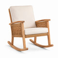 Schaukelstuhl Teakholz Beige Kissen Rattan