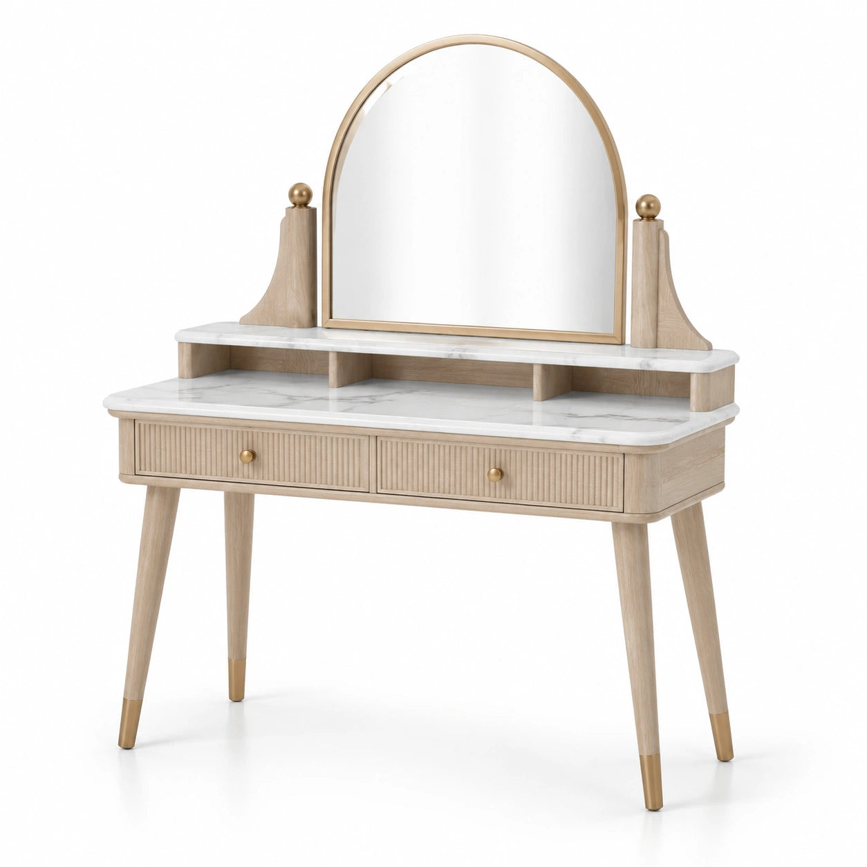 Holz-Schminktisch mit Marmorplatte und Spiegel 120x45x135cm